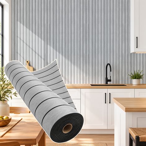 Jiubiaz Pannello murale 3D autoadesivo effetto legno, 60 x 300 cm, rivestimento murale in PVC effetto listelli, grigio chiaro (1/5)