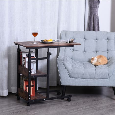 Tavolino laterale con ruote, regolabile in altezza, 80 x 40 x 72-82 cm, marrone/nero HAVRYA (1/5)