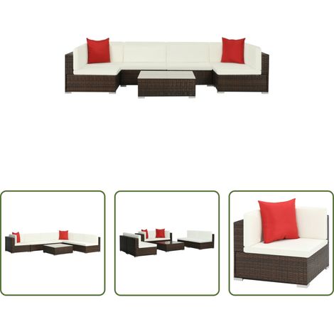 Terrassensofa - 7-tlg. Garten-Lounge-Set mit Auflagen Poly Rattan Braun (1/5)