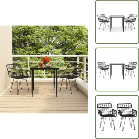 Arredamento da esterno - vidaXL Set da Pranzo da Giardino 3 pz Nero in Polyrattan - Tavolo in vetro temperato