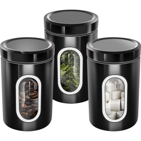 Ensemble 3 Boîtes Empilables pour Café Sucre Fenêtre Transparent Hermétique Cheffinger Noir (1/5)