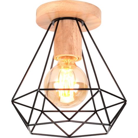 Plafonniers Modernes Luminaire Plafonnier En Bois Et Métal Lampe De Plafond Rétro Plafonniers D'Intérieur Noir Pour Chambre À Coucher Cuisine Salon (1/5)