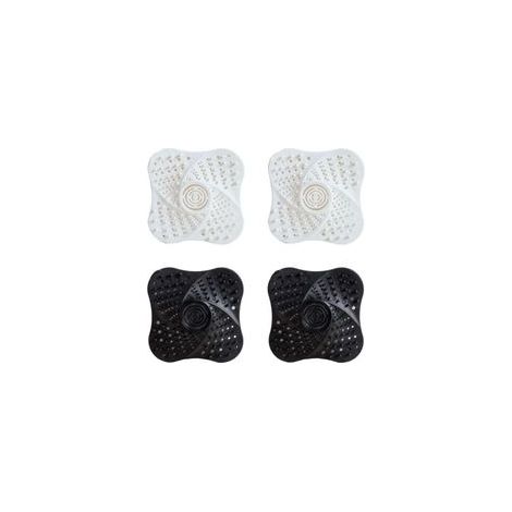 Lot de 4 bouchons de siphon de sol anti-odeurs en silicone blanc et noir, filtres à cheveux pour douche, bouchons de siphon et d'évier (1/5)