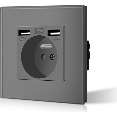 Socket with USB and 1x Type C - 16A AC Power Outlet - Gray - Suitable for Smartphones, Tablets