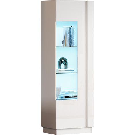 Vitrine haute blanche 60 x 40 x 180 cm avec porte acrylique, LED pilotées par appli, 5 niveaux de rangement et 3 étagères en verre trempé, CHICFURN (1/5)