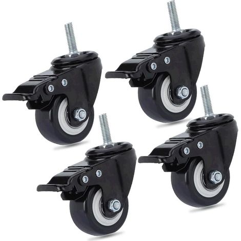 Lot de 4 roulettes pivotantes en polyuréthane pour chaise de bureau - M8 x 25 mm - Charge maximale : 240 kg - Roulettes pivotantes de rechange - Avec freins (1/4)
