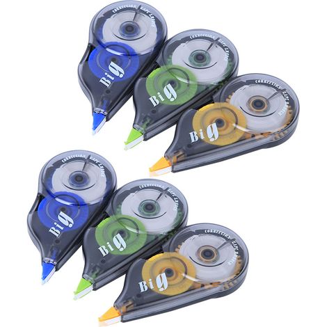 6 rouleaux de ruban correcteur en résine, grande capacité, fournitures scolaires, 12 mètres de long (1/5)
