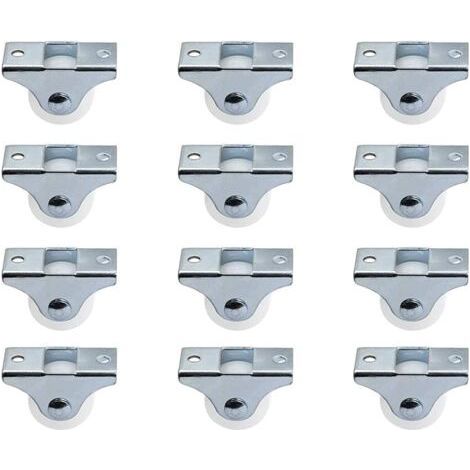 12 Pack 1" Rigid Fixed Non-Swivel Caster Wheels with Metal Top Plate Hard Plastic Wheels for Furniture, Silver (1/4)