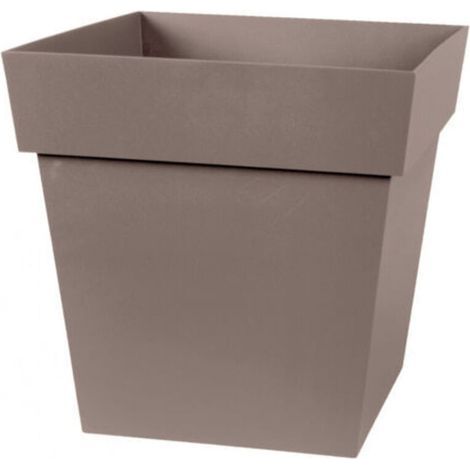 EDA – Quadratischer Blumentopf 32 x 32 cm, taupe – Recycelbares Polypropylen – UV- und frostbeständig – 22 Liter Fassungsvermögen – Vorgebohrt für Wasserablauf (1/5)