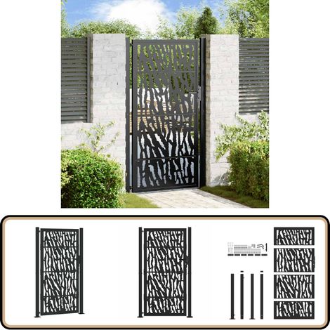 vidaXL Portail de jardin noir 105x180 cm acier conception de tracés (1/5)