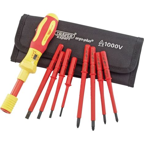 Draper XP1000 - Set di 9 cacciaviti dinamometrici VDE a doppia lama intercambiabile isolata - 65372 - Set di cacciaviti per utensili elettrici (1/2)