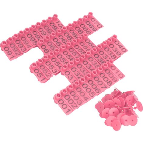 Étiquettes auriculaires numérotées 1-100 pour élevage porcin, bovin et ovin, anti-chute, avec chiffres, rose. (1/5)