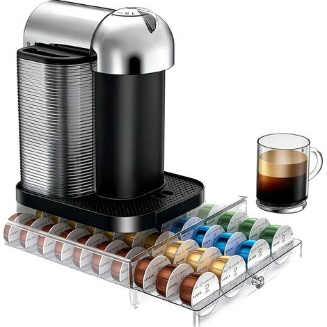 Cassetto porta capsule di caffè in acrilico, organizer per 40 capsule, design ad accesso facilitato, contiene 40 capsule (1/2)
