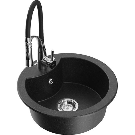Mexen Diego Granitspüle 1-becken mit Küchenarmatur Aster, schwarz/silber metallic - 6512-73-73450-07 (1/5)