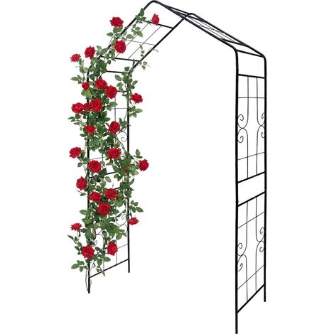 Arco metálico de jardín con celosía para plantas trepadoras.