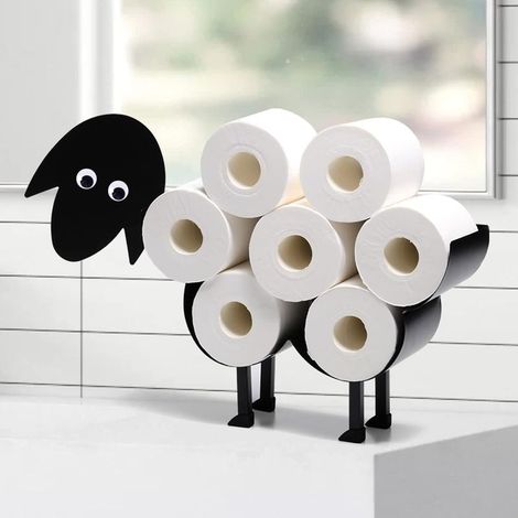 Support de rouleau de papier toilette en métal – Design mouton décoratif – Capacité 8 rouleaux – Pour salle de bain – Noir (1/5)