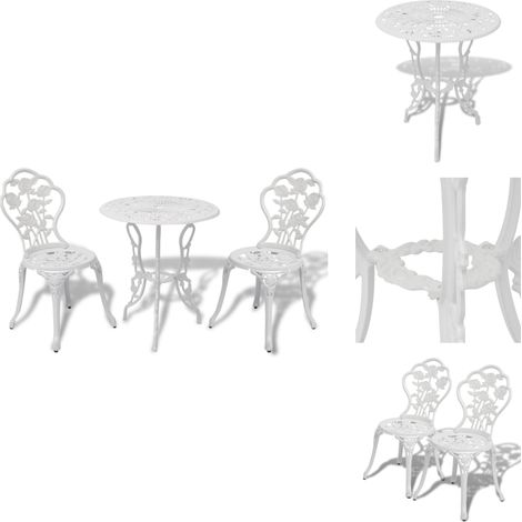 3-tlg. Bistro-Set Aluminiumguss Weiß - Gartentisch - Gartensessel - Bistrotisch - Bistrostuhl - Outdoor Möbel (1/5)
