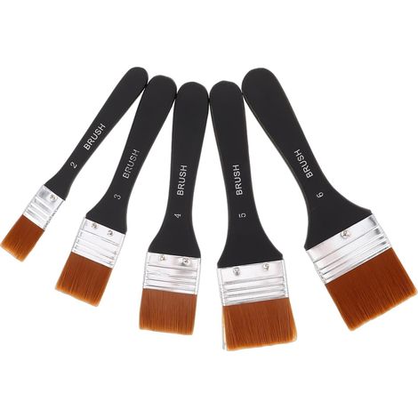 5pièces Pinceaux Plats Nylon avec Manche Bois Outils pour Peinture Acrylique Huile Adaptés Toile à Aquarelle Gesso Vernis (1/5)