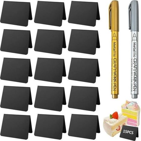 Juego de 15 mini pizarras, mini pizarra con 2 rotuladores metálicos, pizarras de precios para bodas, (T)