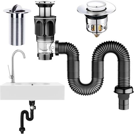 Siphon sink drain fitting: Odor-proof siphon kitchen sink kits - drain pipe sink, siphon for kitchen sink with flexible drain hose extendable from 440-995 mm (1/5)