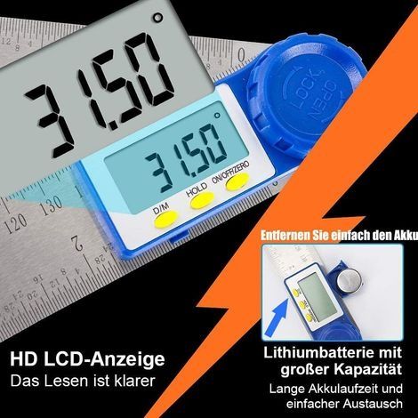 Digitaler Winkelmesser, Edelstahlwinkel für Holzbearbeitung und Fasen, 360° Messbereich (1/2)