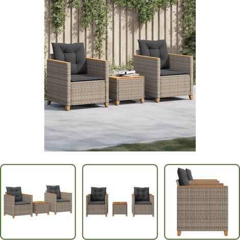 Bistro-Set - 3-tlg. Bistro-Set mit Kissen Grau Poly Rattan Akazienholz (1/5)