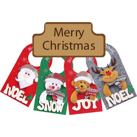 Lot de 4 décorations de porte de Noël, adorable Père Noël, bonhomme de neige et élan – Ornements de poignée de porte de vacances mignons pour la maison, l'hôtel, les portes de chambre – Décoration d'i (1/5)