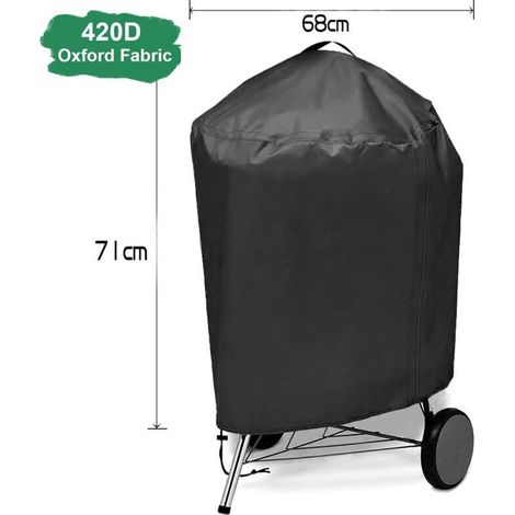 Housse Barbecue Rond Exterieur Imperméable, Tissu Oxford 420D, Coupe-Vent, Anti-UV Bache de Protection Barbecue BBQ Grill avec Poignées (71x68cm) - Noir (1/4)