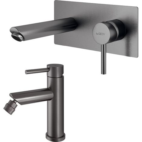Set miscelatori lavabo ad incasso a muro e bidet in acciaio inox canna di fucile Garda di Gedy (1/5)
