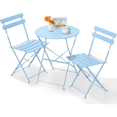 Liferun – Ensemble table et chaises de jardin 3 pièces – 2 chaises pliantes en métal – Résistant aux intempéries – Design ergonomique – Bleu (1/5)