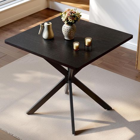 Table d'appoint carrée moderne, élégante, noire mate avec piètement en X, structure métallique robuste, idéale pour le salon ou le bureau, noire, 80 x 80 x 75 cm (1/5)