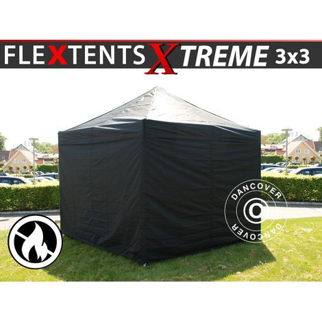 Pop up gazebo FleXtents Xtreme 50 3x3 m Black, Flame retardant, incl. 4 sidewalls