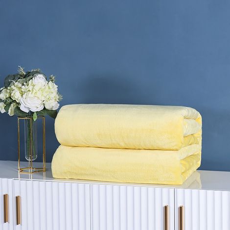 Couverture Polaire - 100 x 150 cm - Flanelle Douce et Légère - Pour Canapé Lit Salon Chambre - Jaune (1/3)