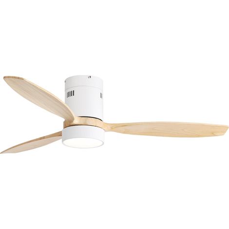 Ventilateur de plafond à fixation plate de 132 cm (52 pouces) avec moteur CC, 3 pales en bois massif, moteur réversible, fonctionnement ultra-silencieux, télécommande avec contrôle de la lumière, LED  (1/5)