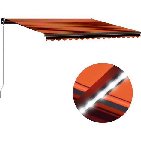 Markise Manuell Einziehbar mit LED 450x300 cm Orange & Braun