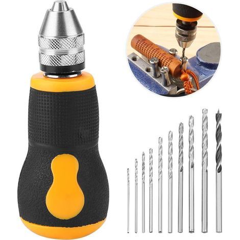 Herramienta de taladro manual micro mini AIDUCHO, juego de herramientas portátil de taladro manual pequeño y 10 brocas helicoidales de 0,8–3,0 mm, pasadores de precisión, tornillo de banco, taladro ma (1/5)