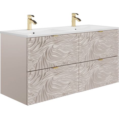 Mobile da bagno sospeso testurizzato con lavabo da incasso Beige 120 cm - RINAREL