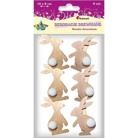 Decorazioni in legno a forma di coniglietto, set di 6 mollette miste.