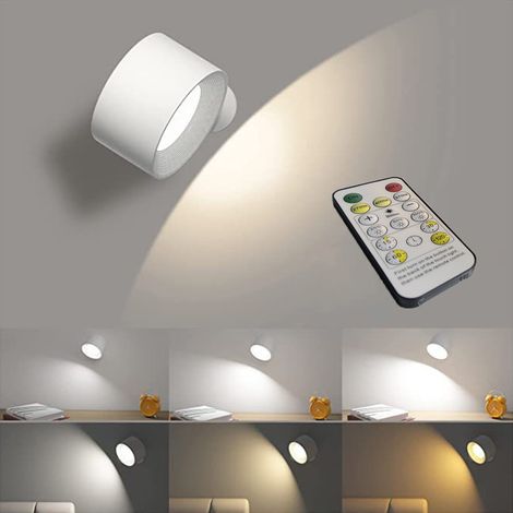 Applique Murale Interieur 1pcs,USB Lampe Murale Sans Fil, Lampe de Chevet Murale Intensité Variable, Rotative à 360°, et Télécommande (1/5)
