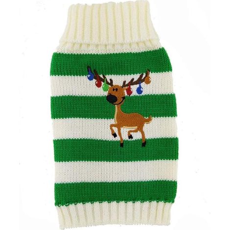 Dog Christmas Bell Elk Knit Sweater Pet Autumn and Winter Clothing (M, green) (1/5)