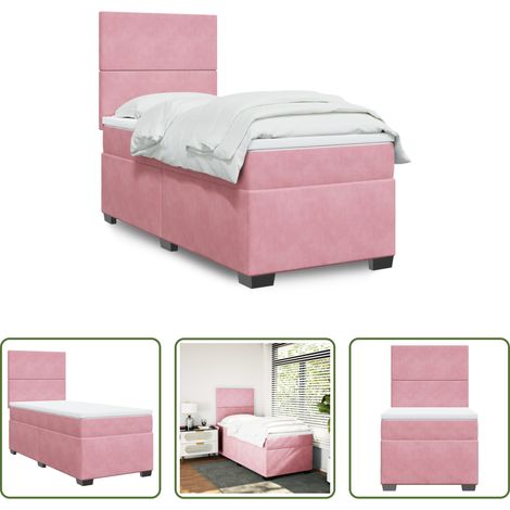 vidaXL Sommier à lattes de lit avec matelas Rose 90x200 cm Velours (1/5)
