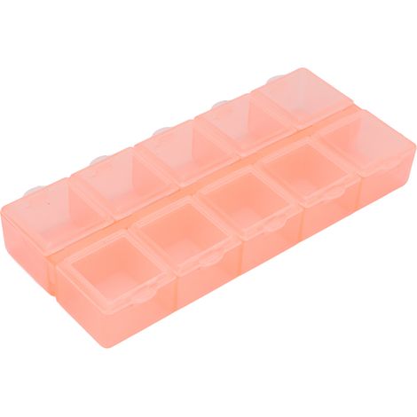 Boîte à bijoux à 10 compartiments, résistante et portable, transparente, multifonctionnelle, en plastique orange. (1/5)