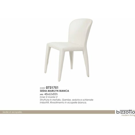 Sedia marilyn bianca 48x62x85h imbottita in ecopelle metallo - bizzotto (1/2)