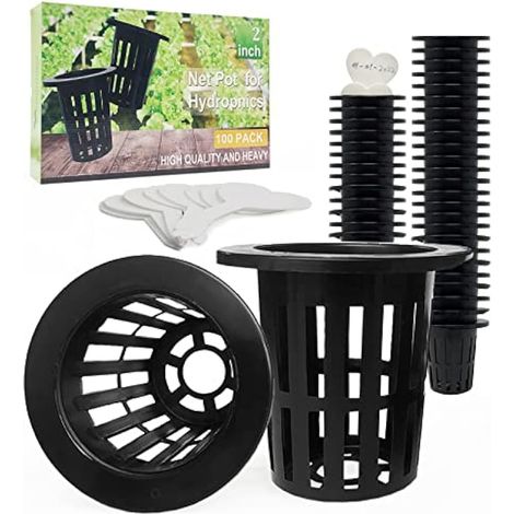 Lot de 100 pots en filet de 5,1 cm pour produits hydroponiques - Forme ronde à large rebord - Pour orchidées - Pour le jardin - Avec 20 étiquettes pour plantes (1/5)