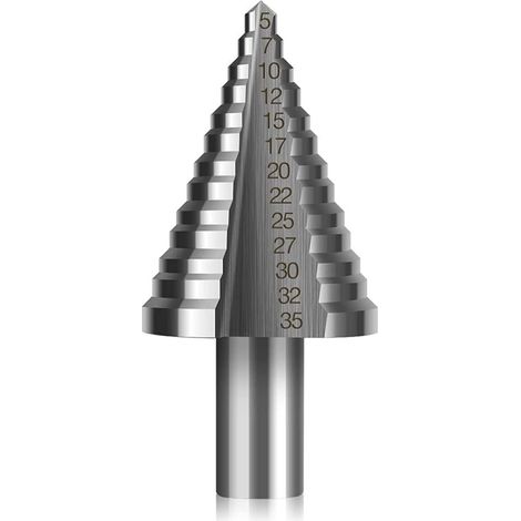 Fraise Metal Foret Étagé Fraise Conique à Double Fente (5mm-35mm) avec Revêtement Titane, Solide, Parfait Pour Visseuse Percage sur Acier Bois, Plastique, Laiton, Aluminium, PVC (1/5)