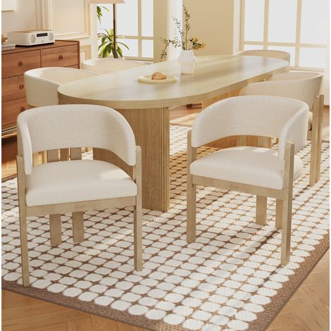Set 4 sedie da pranzo 60x51x80 cm in legno naturale, tessuto bouclé, braccioli - MEUBLIV (1/5)