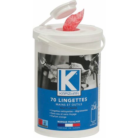 Lingettes nettoyantes mains 310x270mm - pot distributeur de 70 lingettes KARZHAN - 57555