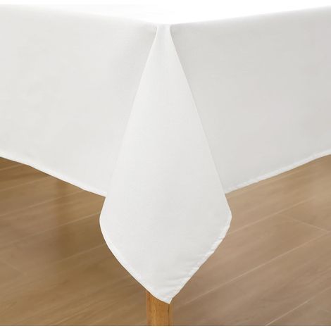 1 Nappe Rectangulaire 140x140 Cm Aspect Lin Imperméable Antitache Pour Salle À Manger Jardin Blanc (1/5)