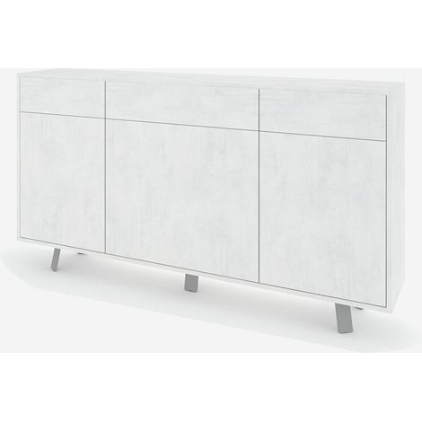 Credenza moderna 3 ante 3 cassetti da soggiorno Velbruk - Bianco - Bianco