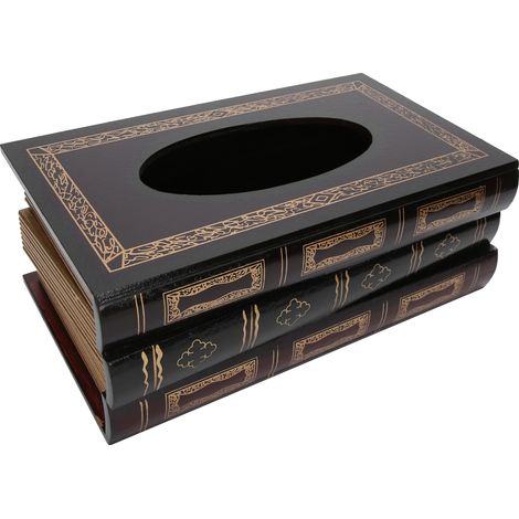 Buch-Taschentuchbox aus braunem Holz im Retro-Stil (europäischer Stil) mit großem Fassungsvermögen – ideal als Serviettenhalter und Spender. (1/5)